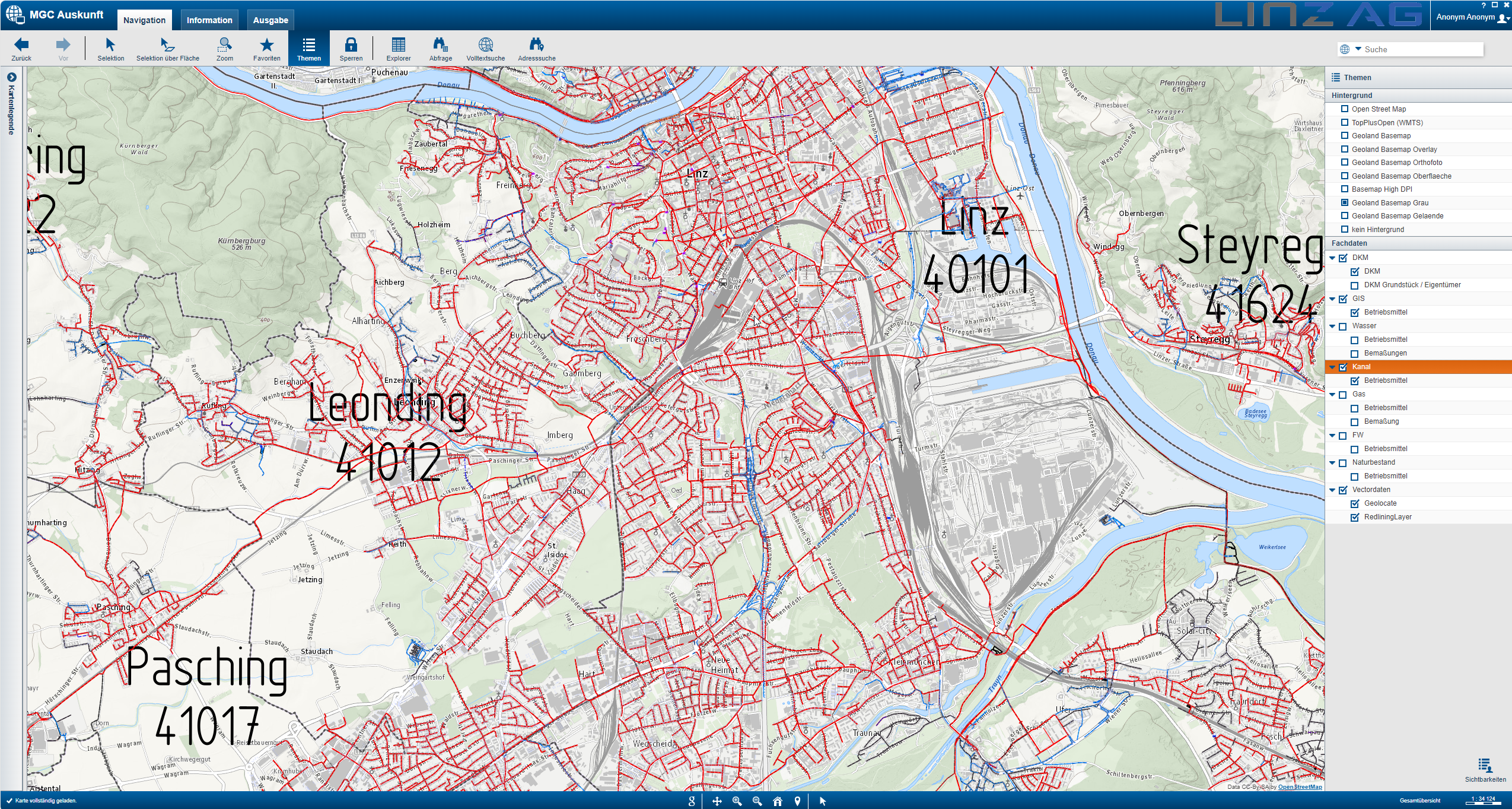 Kanalnetz-Übersichtplan von Linz - MGC Web-GIS