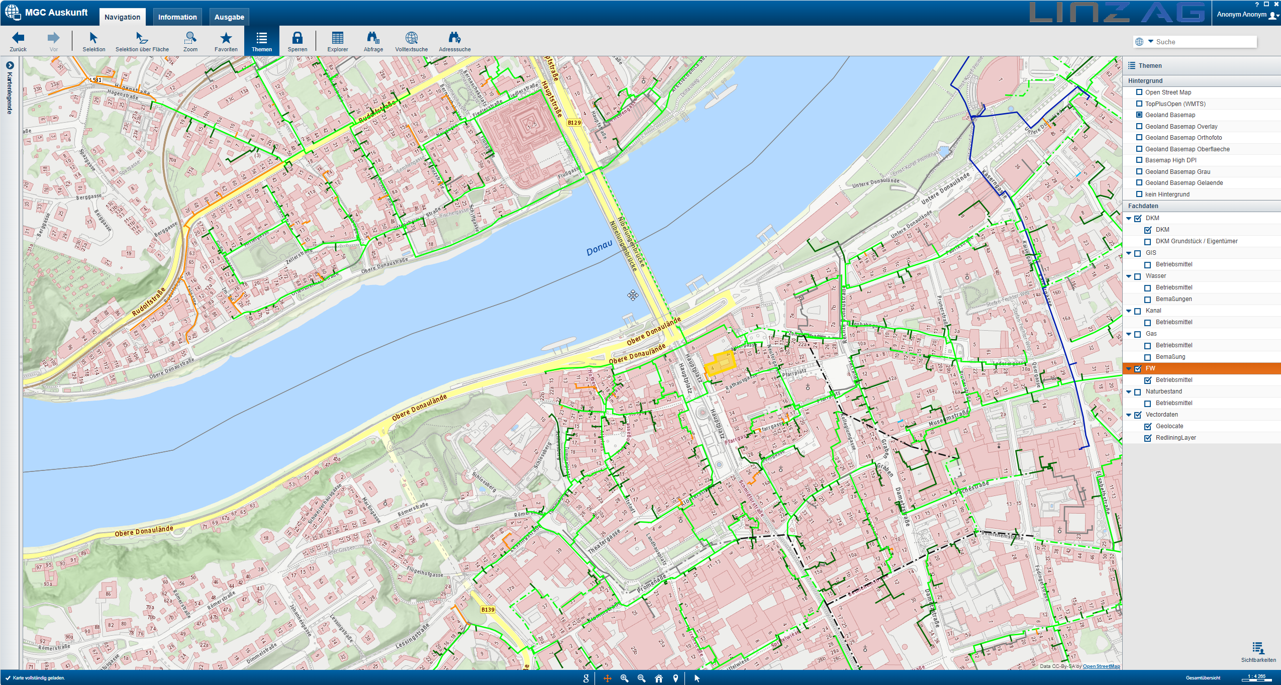 Fernwärmenetz mit Stadtplan von Linz - MGC Web-GIS