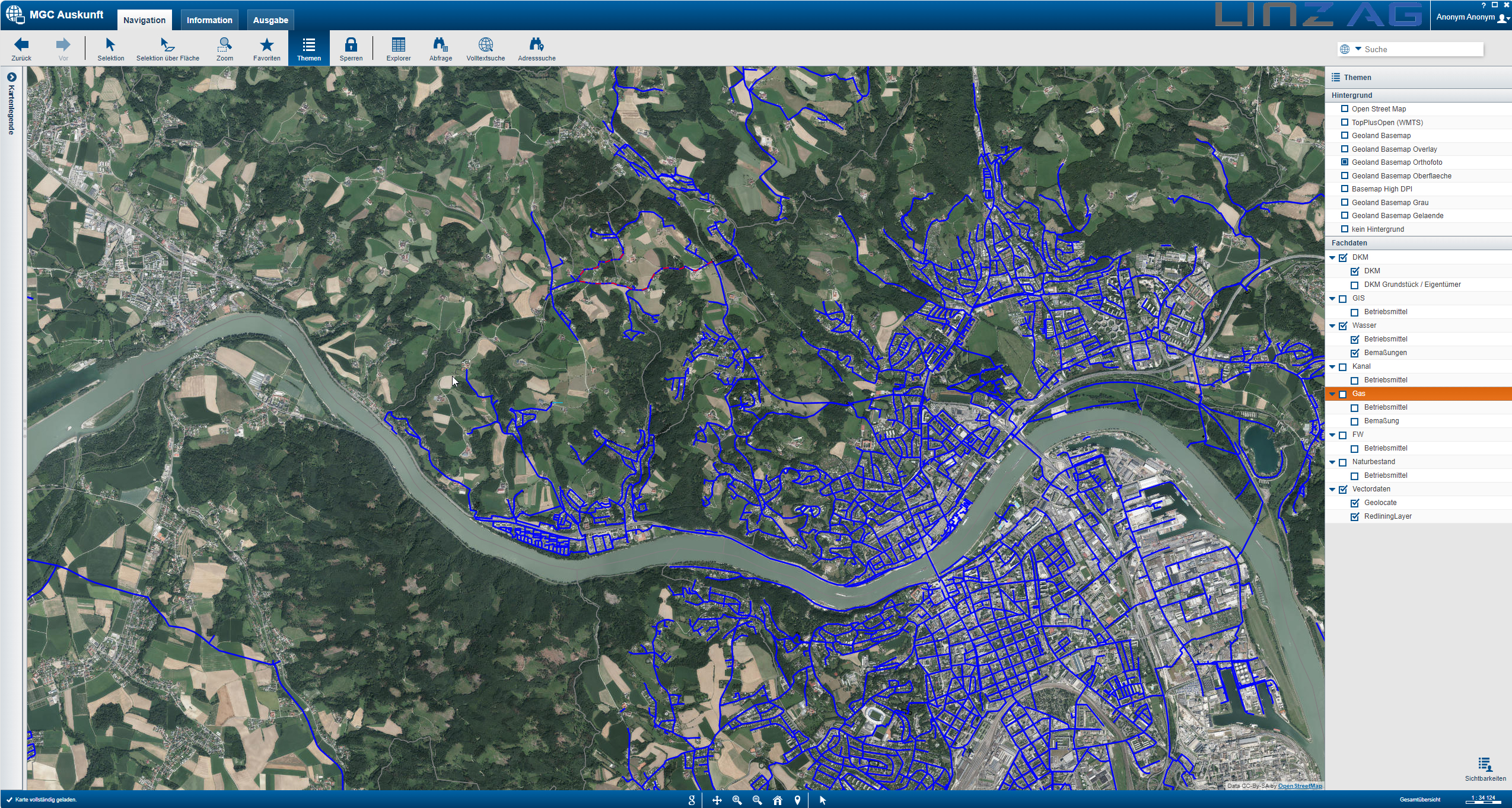 Wassernetz-Übersichtsplan mit Orthofoto - Linz mit Hinterland - MGC Web-GIS