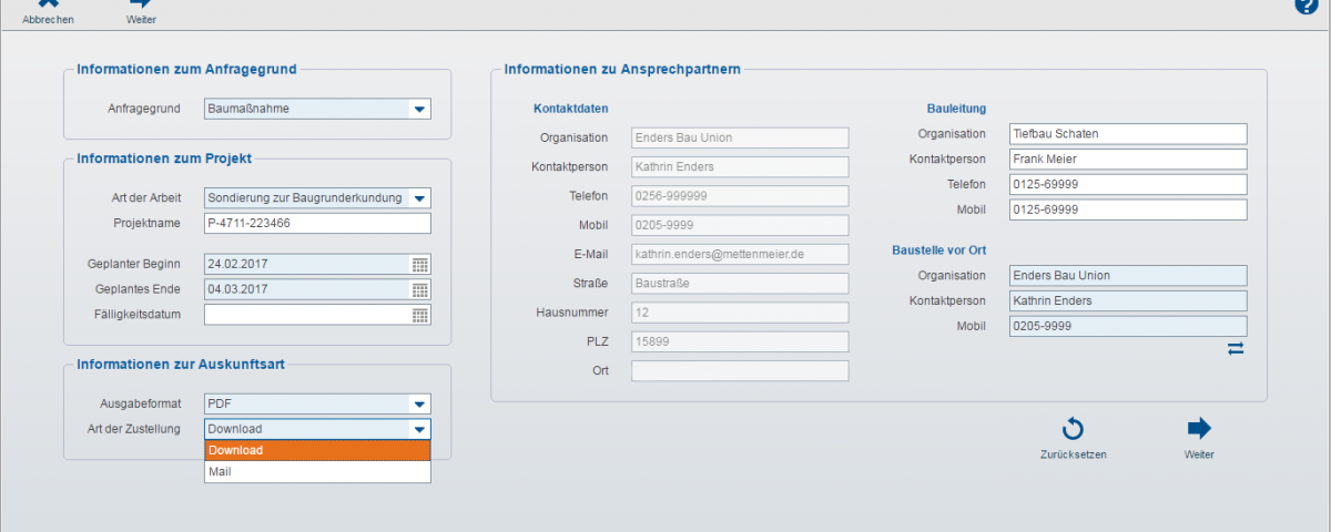 MGC Planauskunft Extern - Auskunftsdaten mit Zustellungsauswahl