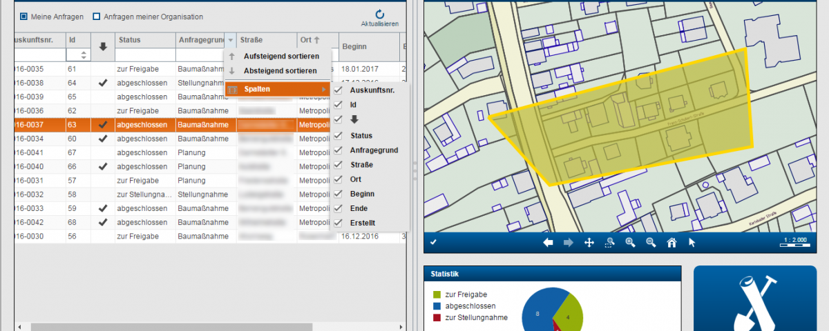 MGC Planauskunft Extern - Dashboard Funktionen