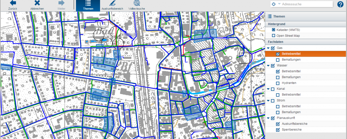 MGC Planauskunft Intern - Auskunftsbereich festlegen