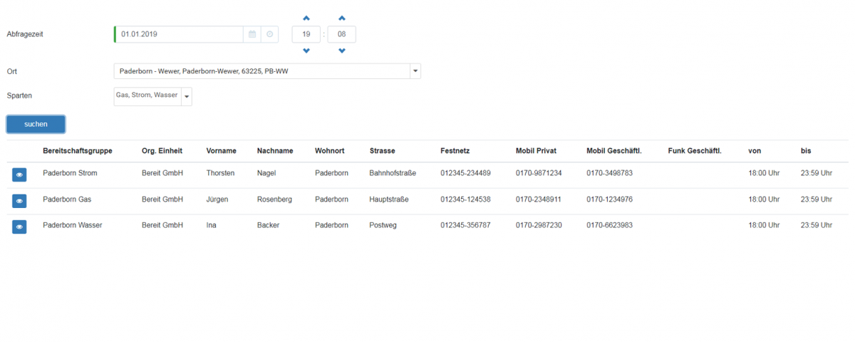 Bereitschaftsplanung - Abfrage der aktuellen Bereitschaft