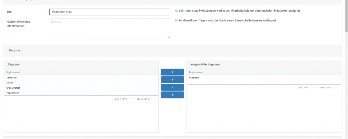 Bereitschaftsplanung - Bereitschaftsgruppe