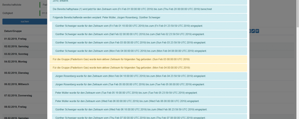 Bereitschaftsplanung - Protokoll der automatischen Befüllung