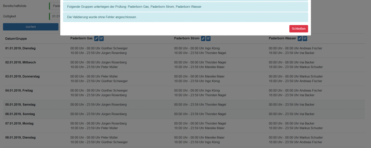 Bereitschaftsplanung - Validierung von Plänen
