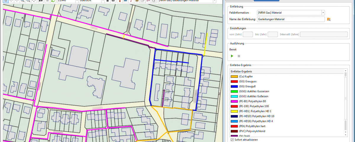 Smallworld Fachschale Gas - Einfärbung nach Material