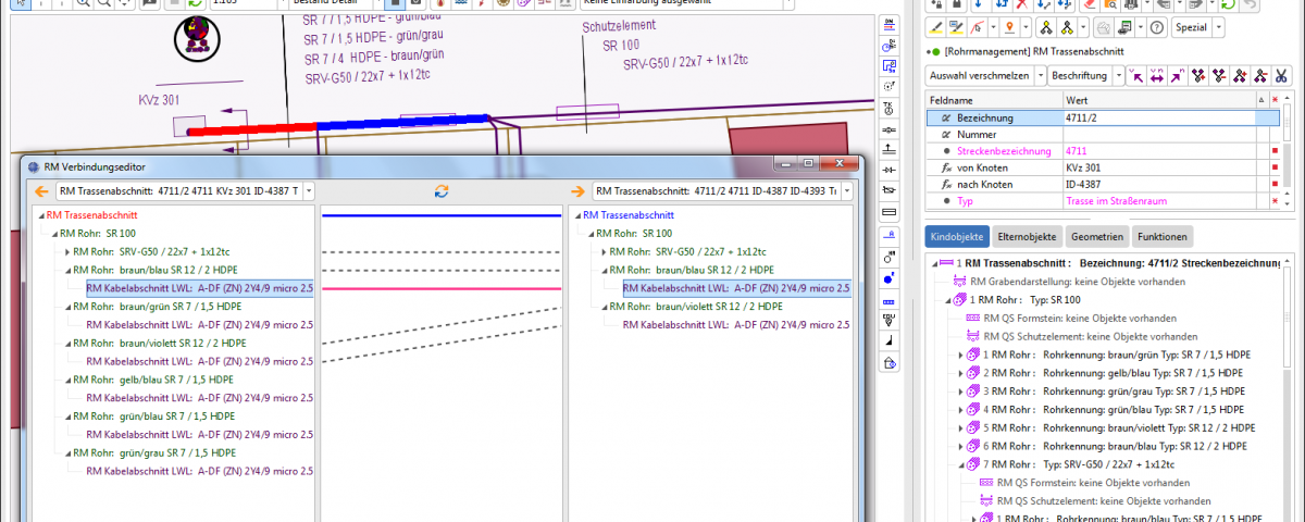 Verbindungseditor - Durchgehende Kabelabschnitte